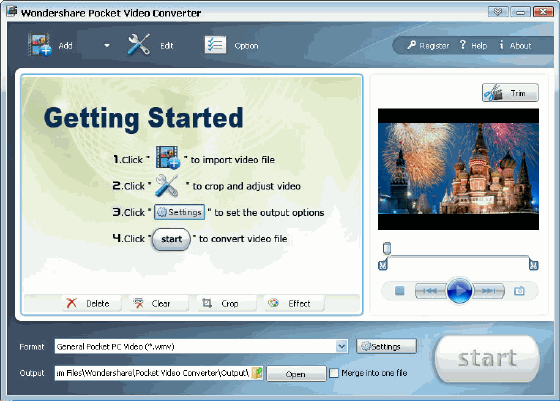 Main Window of Wondershare Pocket Video Converter