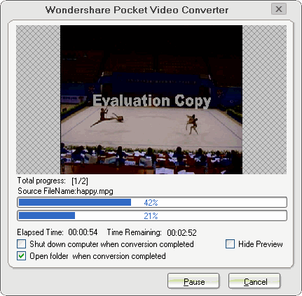 Converting Window of Wondershare Pocket Video Converter