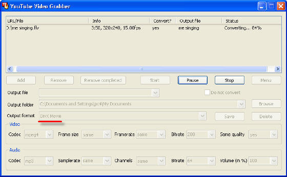 Convert YouTube Video to DivX Movie