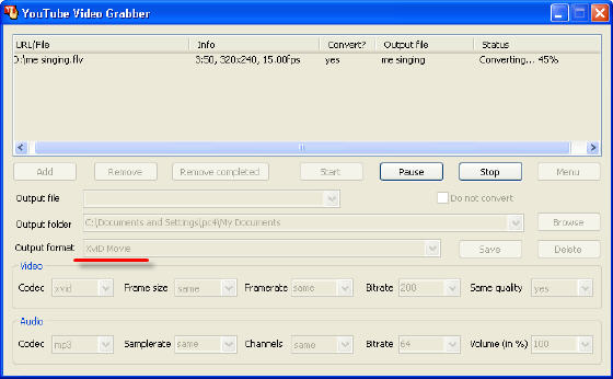 Convert YouTube Video to XviD Movie