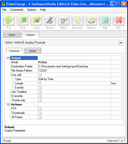 options of the output file