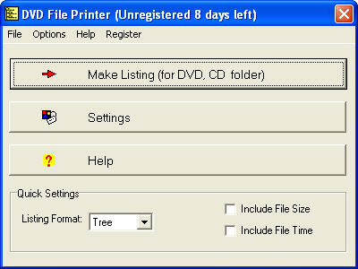 main window of DVD File Printer