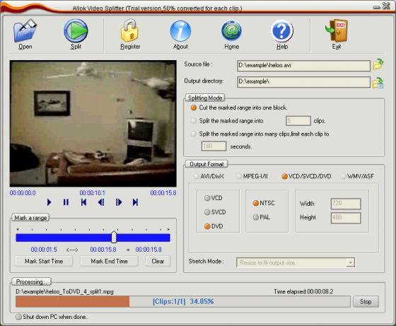 The Screenshot of Allok Video Splitter