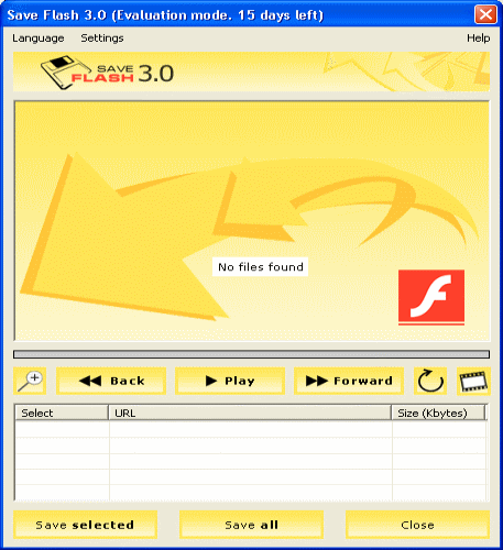 Screenshot of Save Flash - Main information