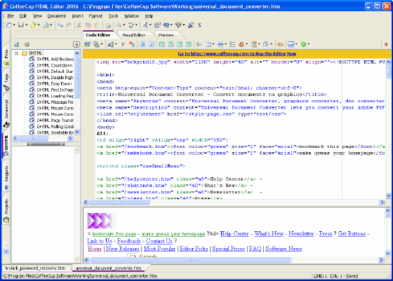The Screenshot of CoffeeCup HTML Editor