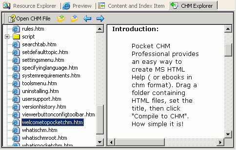 screenshot of the CHM Explorer - Fly Help