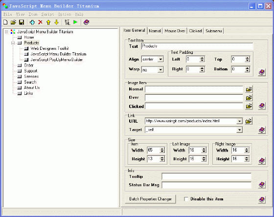 JavaScript Menu Builder Titanium Ex