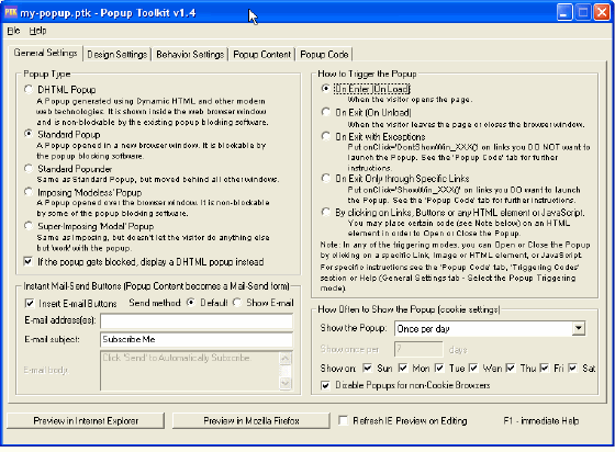 Main window screenshot - Popup Toolkit