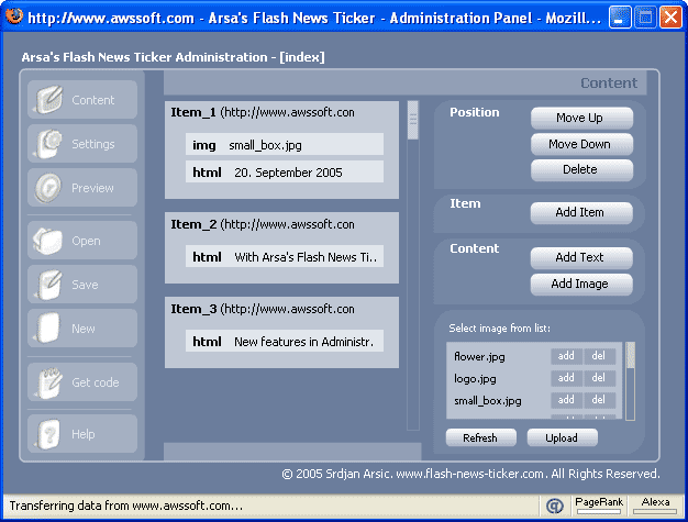 Arsa's Flash News Ticker application