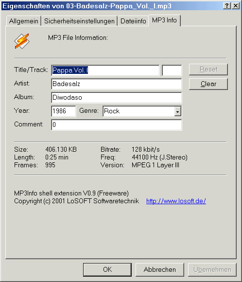 MP3Info Shell Extension