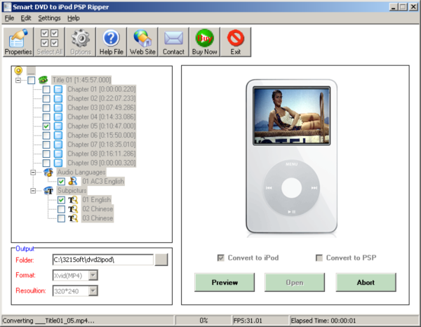321 DVD to iPod PSP Ripper