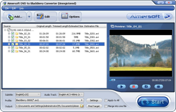 Aimersoft DVD to BlackBerry Converter