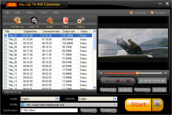 AinSoft Blu-ray to AVI Converter