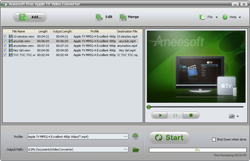 Aneesoft Free Apple TV Video Converter