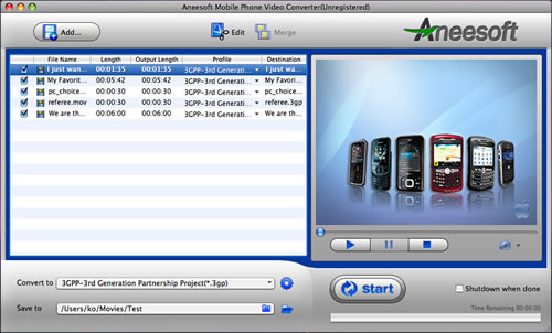 Aneesoft Mobile Phone Video Converter for Mac