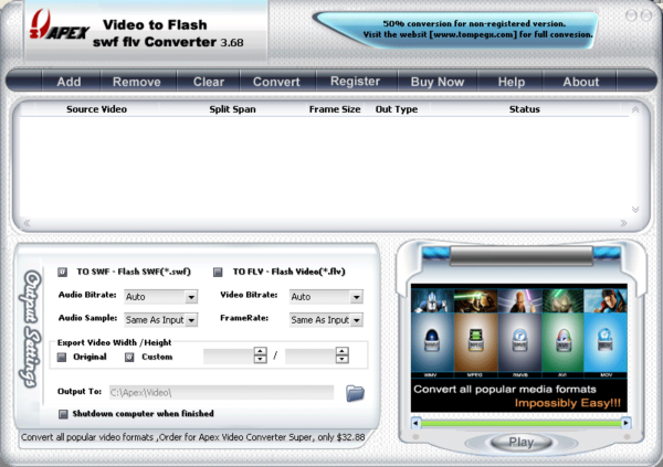 Apex Video to Flash SWF FLV Converter