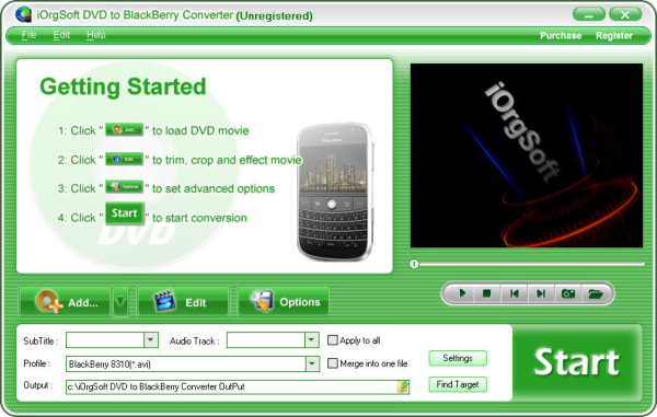iOrgSoft DVD to BlackBerry Converter