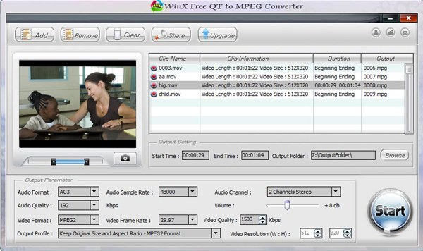 WinX Free QT to MPEG Converter
