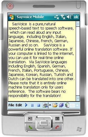 Sayvoice Text to Speech Reader for Pocket PC