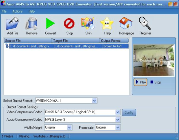 Amor WMV to AVI MPEG VCD DVD Converter