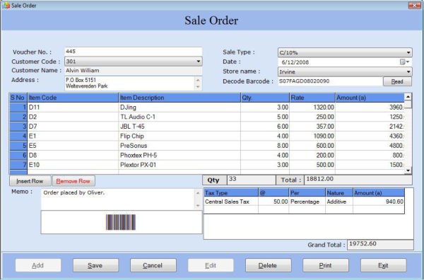 Electronics Billing Tool With Barcode