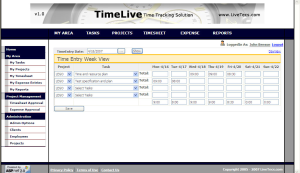 TimeLive Employee Expense Tracking