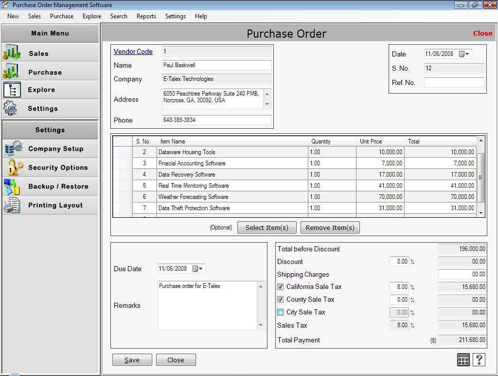 Purchase Order Tracking Software 2.0.1.5 Screenshots
