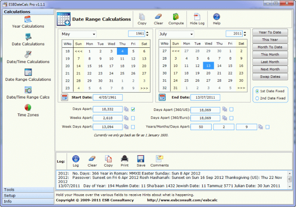 ESBDateCalc Pro - Date Calculator for Windows