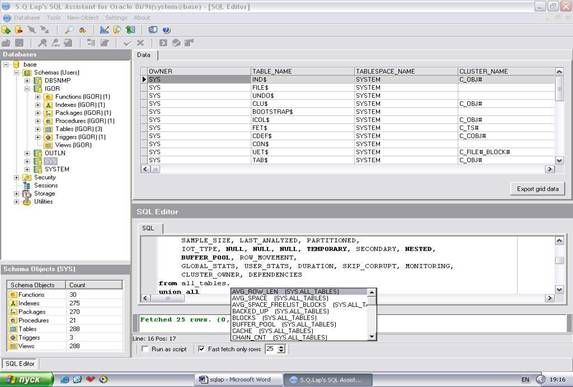 Возможности программы SQLaps - SQL Assistant for Oracle: - поддержка
