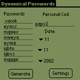 Dynamical Passwords for PDA