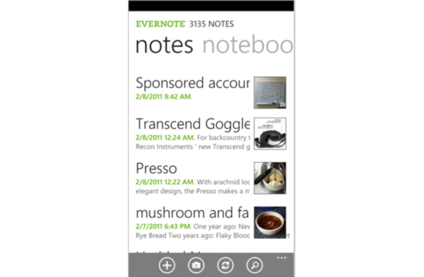Evernote for Windows Phone 7