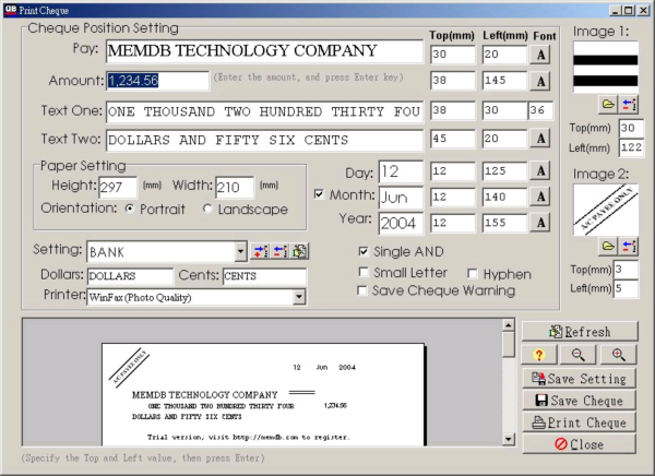 MemDB Cheque Printing System