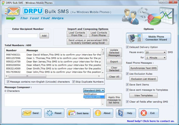 Bulk SMS Software for Windows Mobile Phones