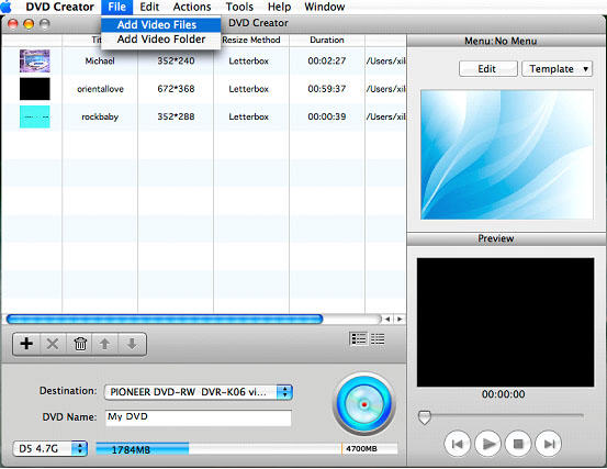 burn Mpeg DivX XviD WMV ASF MP4 AVI to DVD on Mac