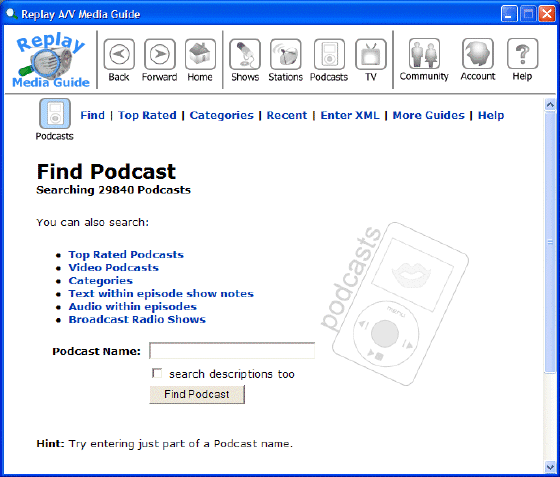 capture/download Podcasts