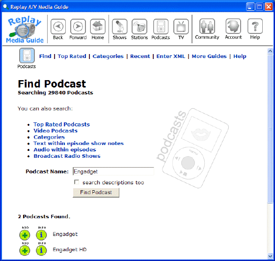 capture/download Podcasts