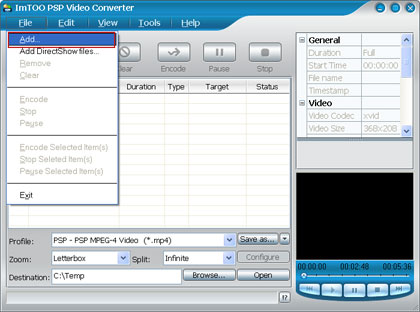 AVI video to PSP MP4