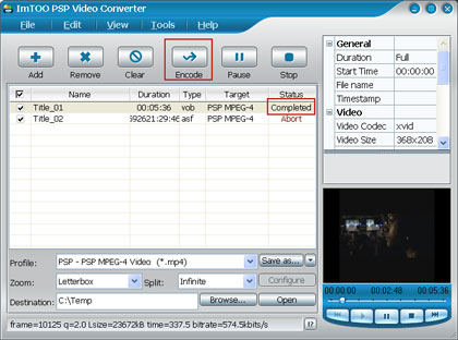 AVI video to PSP MPEG-4