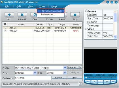 AVI video to PSP MPEG-4