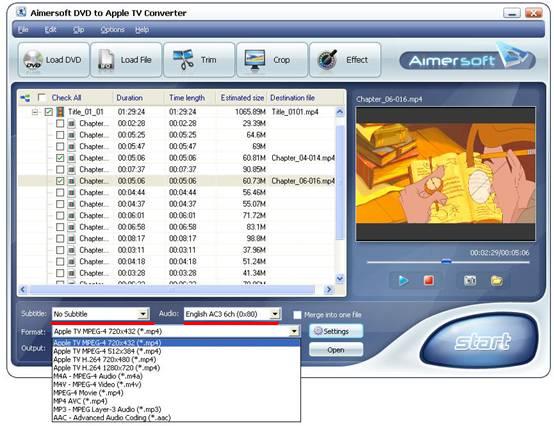 convert DVD to Apple TV format MP4 M4V (MPEG-4) H.264