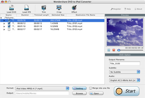 convert DVD to iPod MP4 video and M4A audio on Mac