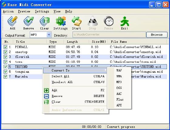 convert MIDI to MP3 OGG AAC FLAC WMA APE WAV