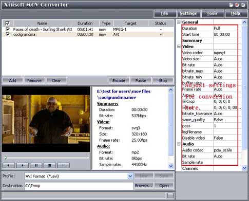 convert MOV to MPEG, MOV to AVI, MOV to WMV, MOV to DivX