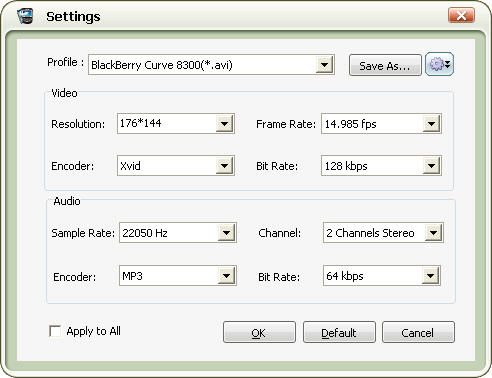 convert AVI MPEG WMV MOV VOB ASF 3GP YouTube to BlackBerry AVI