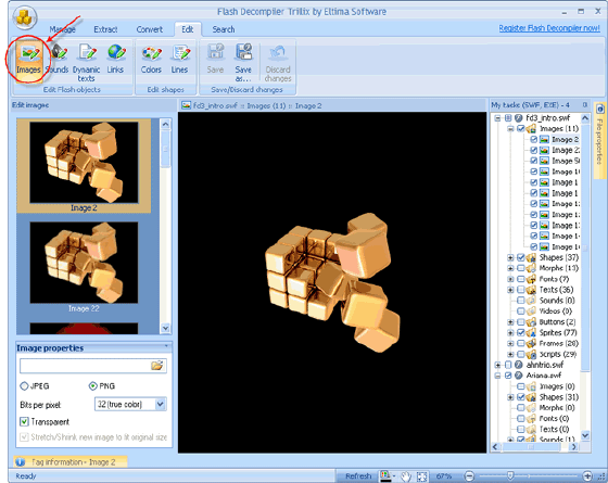 edit Flash movies, edit SWF objects