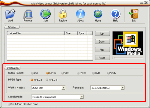 merge multiple WMV, MP4, 3GP, RM, MOV files