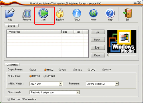 merge multiple WMV, MP4, 3GP, RM, MOV files