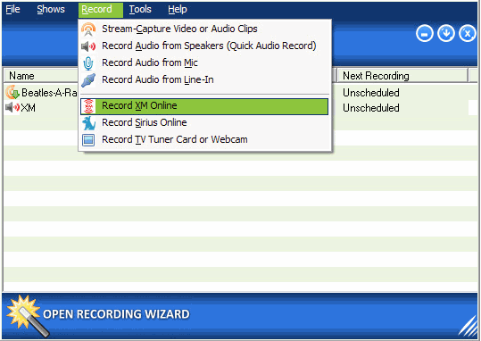 record XM Radio Shows online