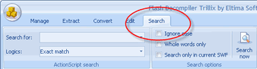 search information in ActionScripts used in Flash files