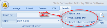 search information in ActionScripts used in Flash files